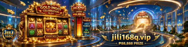 JILI168 slot scene with glowing reel symbols on a dark gold-and-ruby stage