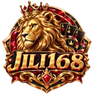 JILI168 crowned lion brand icon in antique gold and ruby